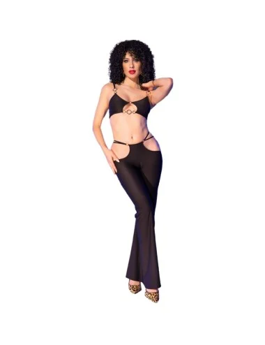 CHILIROSE - CR 4851 CONJUNTO DE TOP E LEGGING PRETO COM ACESSÓRIOS DOURADOS M