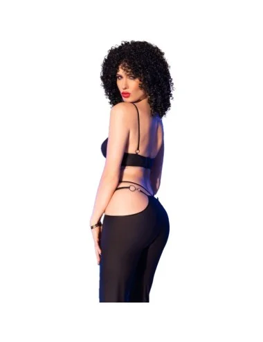 CHILIROSE - CR 4851 CONJUNTO DE TOP E LEGGING PRETO COM ACESSÓRIOS DOURADOS M