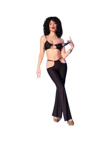 CHILIROSE - CR 4851 CONJUNTO DE TOP E LEGGING PRETO COM ACESSÓRIOS DOURADOS M