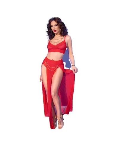 CHILIROSE - CR 4850 CONJUNTO DE TOP E LEGGING VERMELHO COM ACESSÓRIOS DOURADOS M