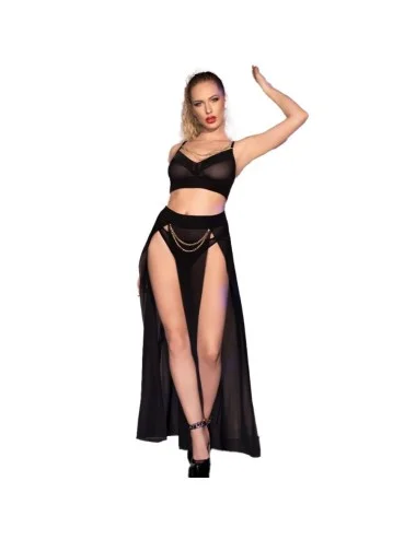 CHILIROSE - CR 4672 SAIA TOP PRETA E TANGA COM CORRENTES DOURADAS L