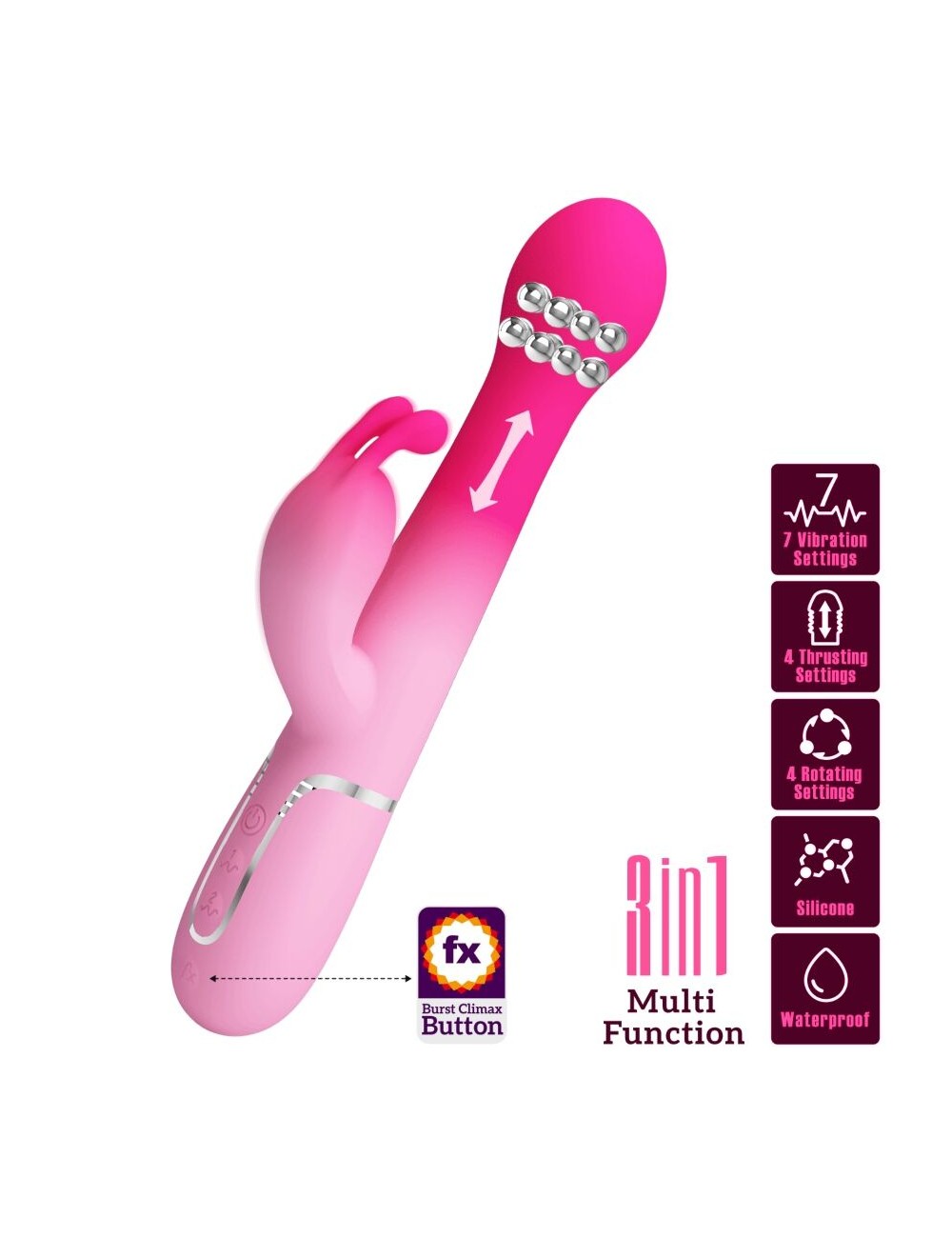 PRETTY LOVE - DEJON 3 EM 1 MULTIFUNCIONAL RABBIT VIBRADOR ROSA