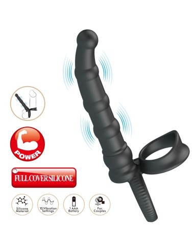 PRETTY LOVE - ANEL VIBRATÓRIO PARA PÊNIS TATUM COM PLUG 10 VIBRAÇÕES PRETO
