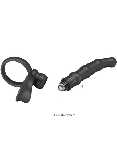 PRETTY LOVE - ANEL VIBRATÓRIO PARA PÊNIS TATUM COM PLUG 10 VIBRAÇÕES PRETO