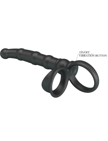 PRETTY LOVE - ANEL VIBRATÓRIO PARA PÊNIS TATUM COM PLUG 10 VIBRAÇÕES PRETO