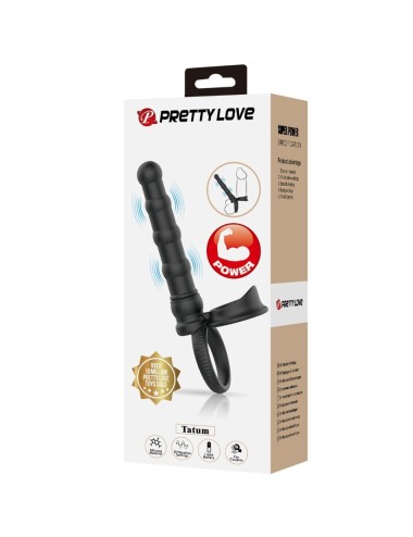 PRETTY LOVE - ANEL VIBRATÓRIO PARA PÊNIS TATUM COM PLUG 10 VIBRAÇÕES PRETO