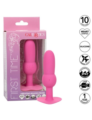 CALEXOTICS - FIRST TIME PLUG ANAL SONDA DE CONTAS 10 VIBRAÇÕES ROSA