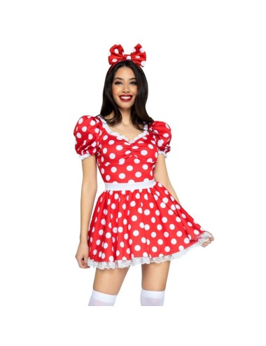 LEG AVENUE - VESTIDO DE BOLINHAS + FAIXA DE CABEÇA VERMELHO/BRANCO S