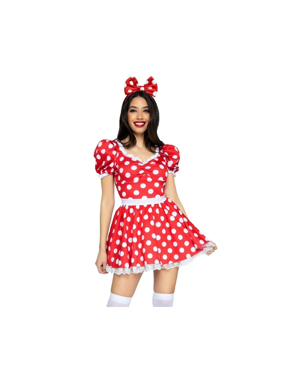 LEG AVENUE - VESTIDO DE BOLINHAS + FAIXA DE CABEÇA VERMELHO/BRANCO S