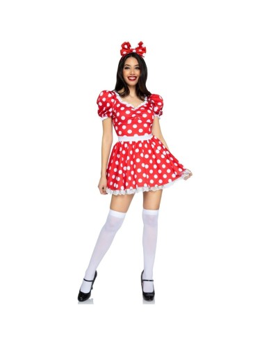LEG AVENUE - VESTIDO DE BOLINHAS + FAIXA DE CABEÇA VERMELHO/BRANCO S