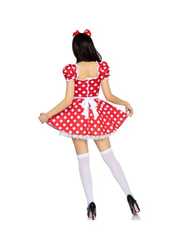 LEG AVENUE - VESTIDO DE BOLINHAS + FAIXA DE CABEÇA VERMELHO/BRANCO S