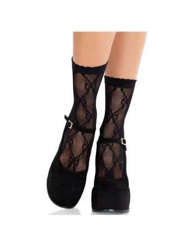 LEG AVENUE - MEIAS DE RENDA PRETA COM LAÇO