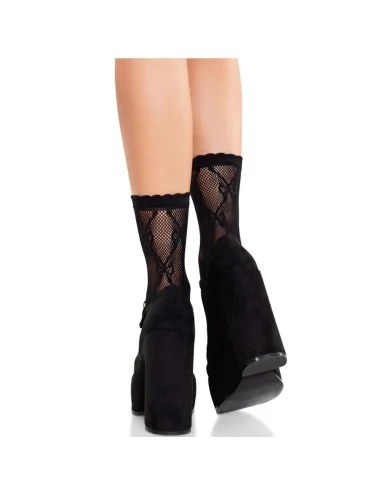 LEG AVENUE - MEIAS DE RENDA PRETA COM LAÇO