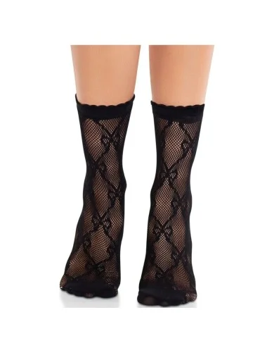 LEG AVENUE - MEIAS DE RENDA PRETA COM LAÇO