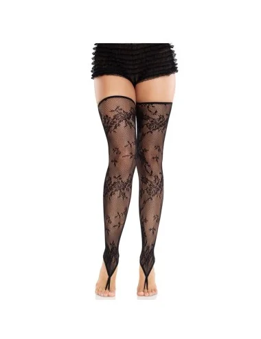 LEG AVENUE - MEIAS SEM PÉS DE RENDA FLORAL PRETAS