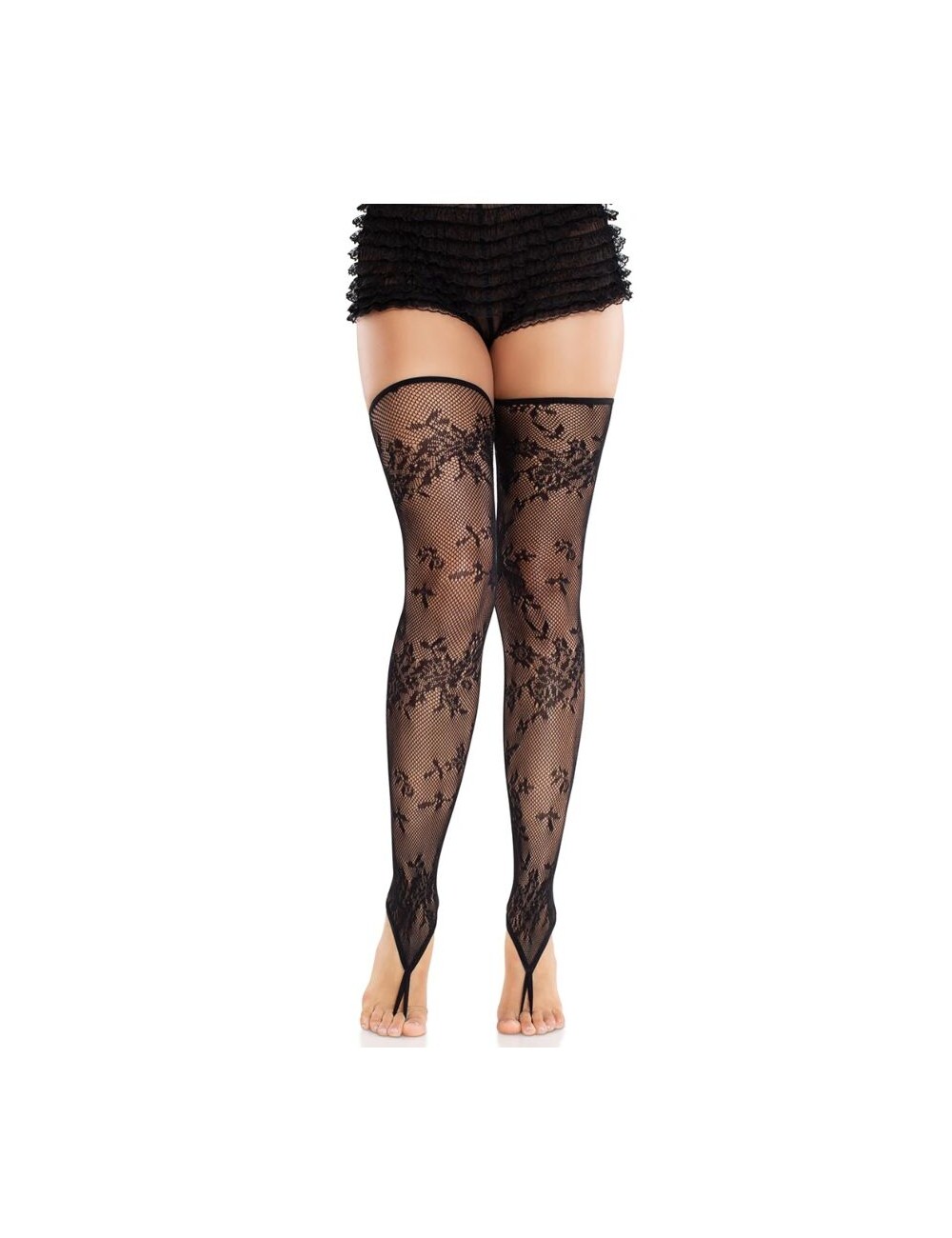 LEG AVENUE - MEIAS SEM PÉS DE RENDA FLORAL PRETAS LEG AVENUE - MEIAS SEM PÉS DE RENDA FLORAL PRETAS
