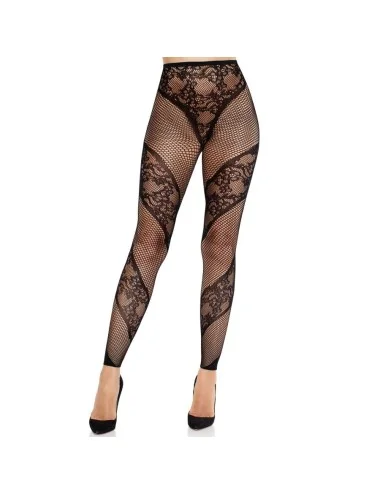 LEG AVENUE - CALÇA MEIA-CALÇA SEM PÉS DE RENDA E TRANSPARÊNCIA PRETA