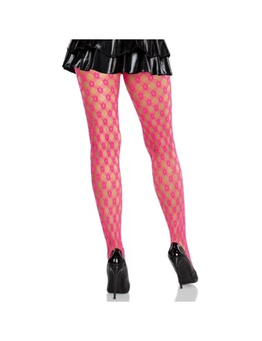 LEG AVENUE - MEIA-CALÇA DE RENDA COM ILHÓS ROSA NEON