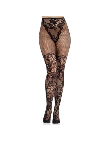 LEG AVENUE - MEIAS DE RENDA DÁLIA COM DETALHE DE REDE PRETAS
