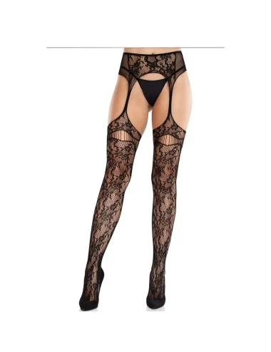 LEG AVENUE - MEIAS DE RENDA COM LIGAS PRETAS