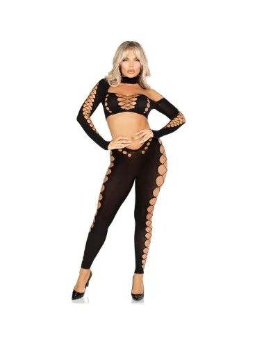 LEG AVENUE - TOP CROP E LEGGINGS CORTADO SEM COSTURA PRETO