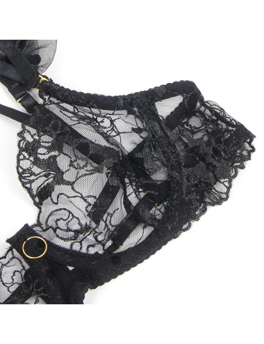 SUBBLIME - 957490 CONJUNTO DE SUTIÃ E LIGA DE RENDA PRETO L/XL