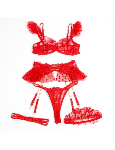 SUBBLIME - 957506 CONJUNTO DE SUTIÃ E LIGA DE RENDA VERMELHO S/M