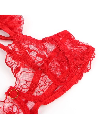 SUBBLIME - 957513 CONJUNTO DE SUTIÃ E LIGA DE RENDA VERMELHO L/XL