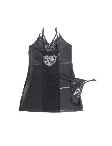 SUBBLIME - 957520 VESTIDO DE COURO COM RENDA FLORAL PRETO S/M