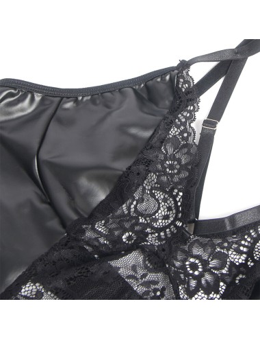 SUBBLIME - 957537 VESTIDO DE COURO COM RENDA FLORAL PRETO L/XL