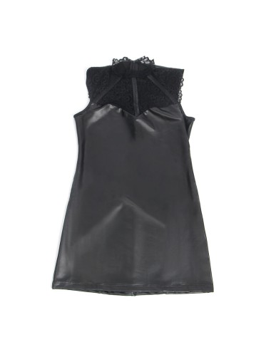 SUBBLIME - 957544 VESTIDO DE COURO COM GOLA DE RENDA PRETO S/M