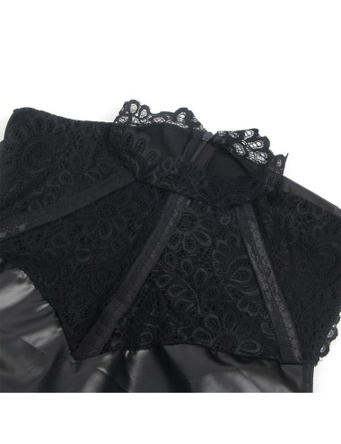 SUBBLIME - 957544 VESTIDO DE COURO COM GOLA DE RENDA PRETO S/M