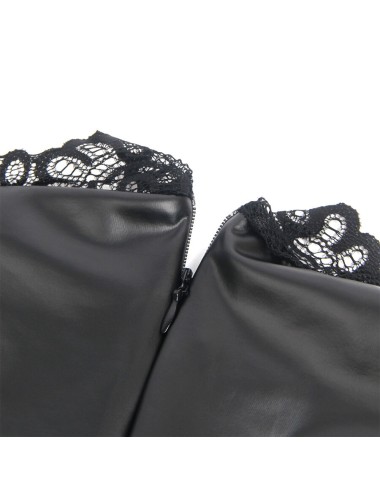 SUBBLIME - 957544 VESTIDO DE COURO COM GOLA DE RENDA PRETO S/M