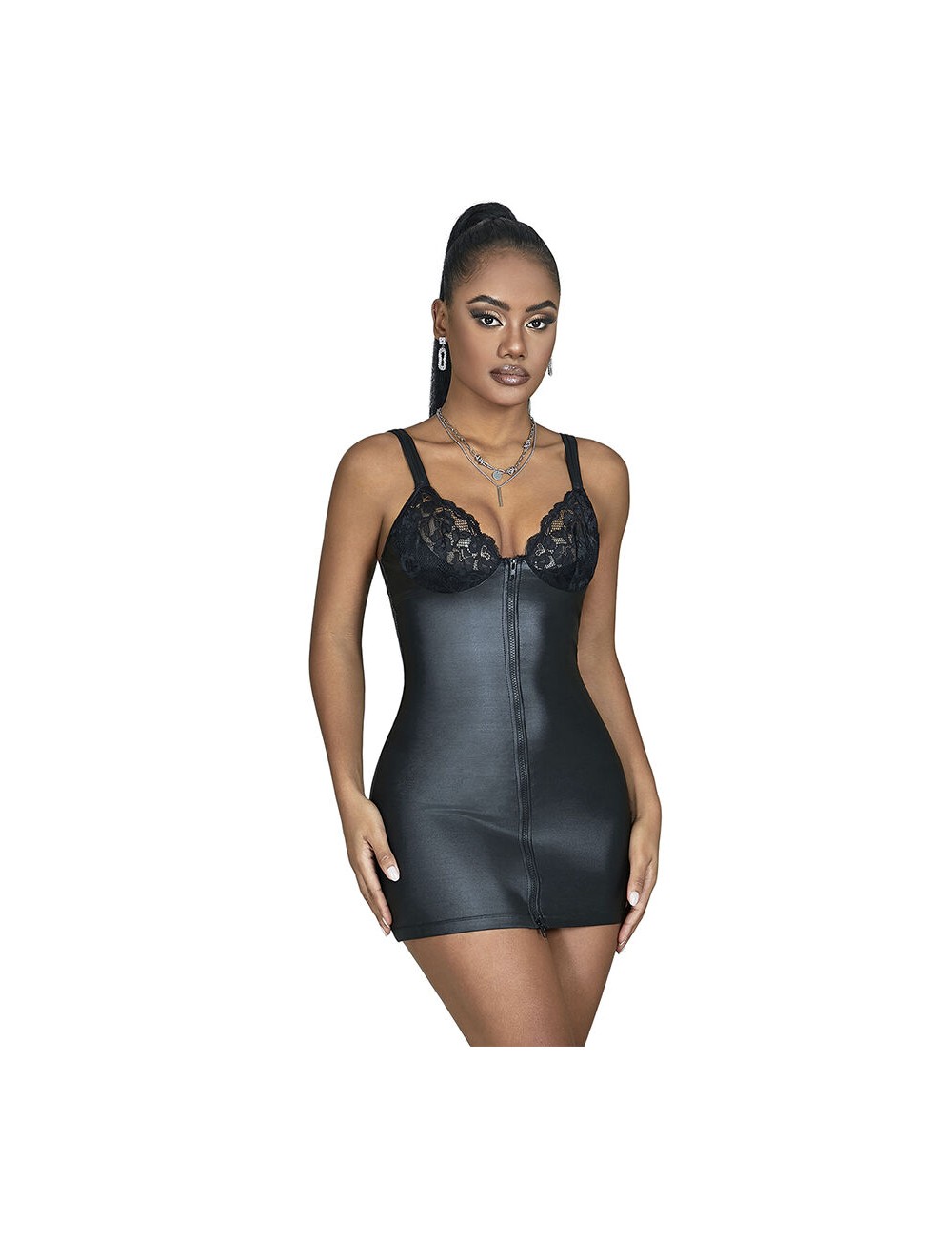 SUBBLIME - 957568 VESTIDO DE COURO COM ZÍPER PRETO S/M