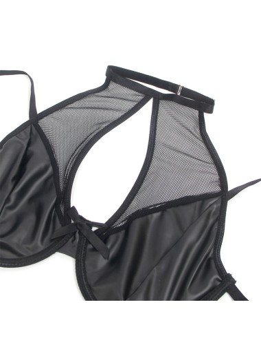 SUBBLIME - 957582 CONJUNTO DE SUTIÃ E SAIA DE COURO PRETO S/M