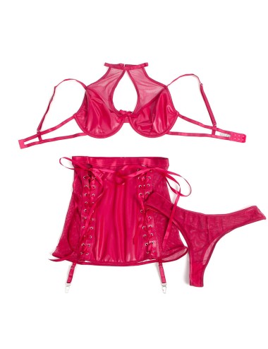 SUBBLIME - 957605 CONJUNTO DE SUTIÃ E SAIA DE COURO VERMELHO S/M