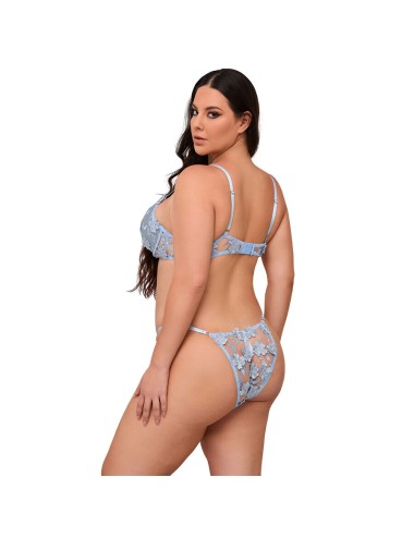 SUBBLIME - 957636 CONJUNTO DE SUTIÃ E CALCINHA BORDADOS COM FLORES AZUL CELESTE L/XL