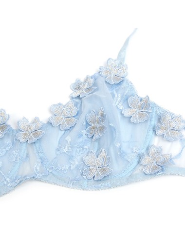 SUBBLIME - 957636 CONJUNTO DE SUTIÃ E CALCINHA BORDADOS COM FLORES AZUL CELESTE L/XL