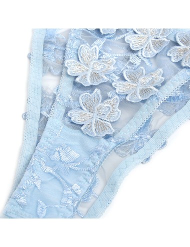 SUBBLIME - 957636 CONJUNTO DE SUTIÃ E CALCINHA BORDADOS COM FLORES AZUL CELESTE L/XL