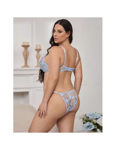 SUBBLIME - 957636 CONJUNTO DE SUTIÃ E CALCINHA BORDADOS COM FLORES AZUL CELESTE L/XL