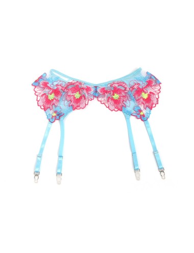 SUBBLIME - 957643 CONJUNTO DE SUTIÃ E CINTO-LIGA BORDADO COM FLORES ROSA S/M