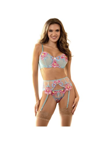 SUBBLIME - 957650 CONJUNTO DE SUTIÃ E CINTO-LIGA COM BORDADO DE FLORES ROSA L/XL