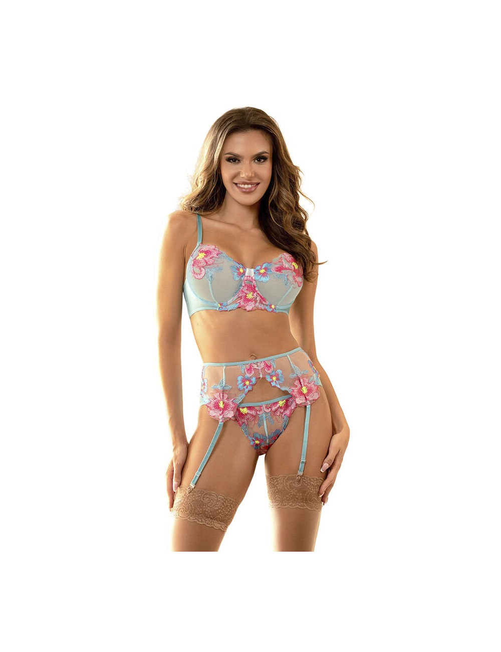 SUBBLIME - 957650 CONJUNTO DE SUTIÃ E CINTO-LIGA COM BORDADO DE FLORES ROSA L/XL SUBBLIME - 957650 CONJUNTO DE SUTIÃ E CINTO-LIGA COM BORDADO DE FLORES ROSA L/XL