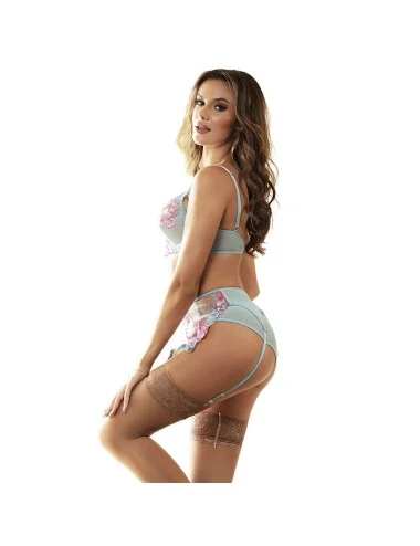 SUBBLIME - 957650 CONJUNTO DE SUTIÃ E CINTO-LIGA COM BORDADO DE FLORES ROSA L/XL
