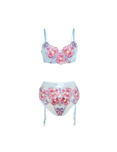 SUBBLIME - 957650 CONJUNTO DE SUTIÃ E CINTO-LIGA COM BORDADO DE FLORES ROSA L/XL