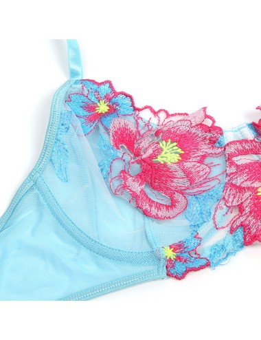 SUBBLIME - 957650 CONJUNTO DE SUTIÃ E CINTO-LIGA COM BORDADO DE FLORES ROSA L/XL