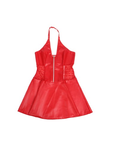 SUBBLIME - 957728 VESTIDO DE COURO COM ZÍPER DE RENDA VERMELHO S/M