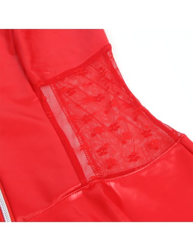 SUBBLIME - 957728 VESTIDO DE COURO COM ZÍPER DE RENDA VERMELHO S/M