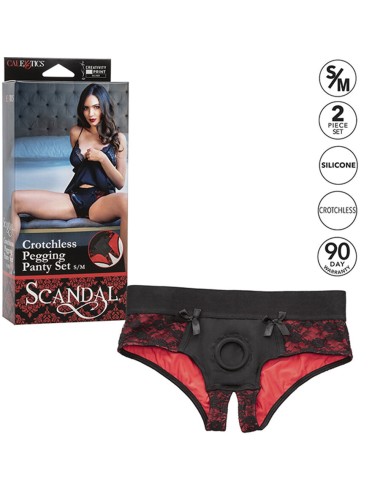 CALEXOTICS - CONJUNTO DE CALCINHAS SCANDAL CROTCHLESS COM DILDO TAMANHO P/M