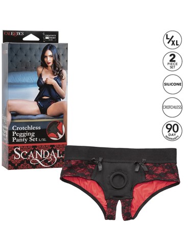 CALEXOTICS - CONJUNTO DE CALCINHAS SCANDAL SEM FUNDO COM DILDO TAMANHO L/XL